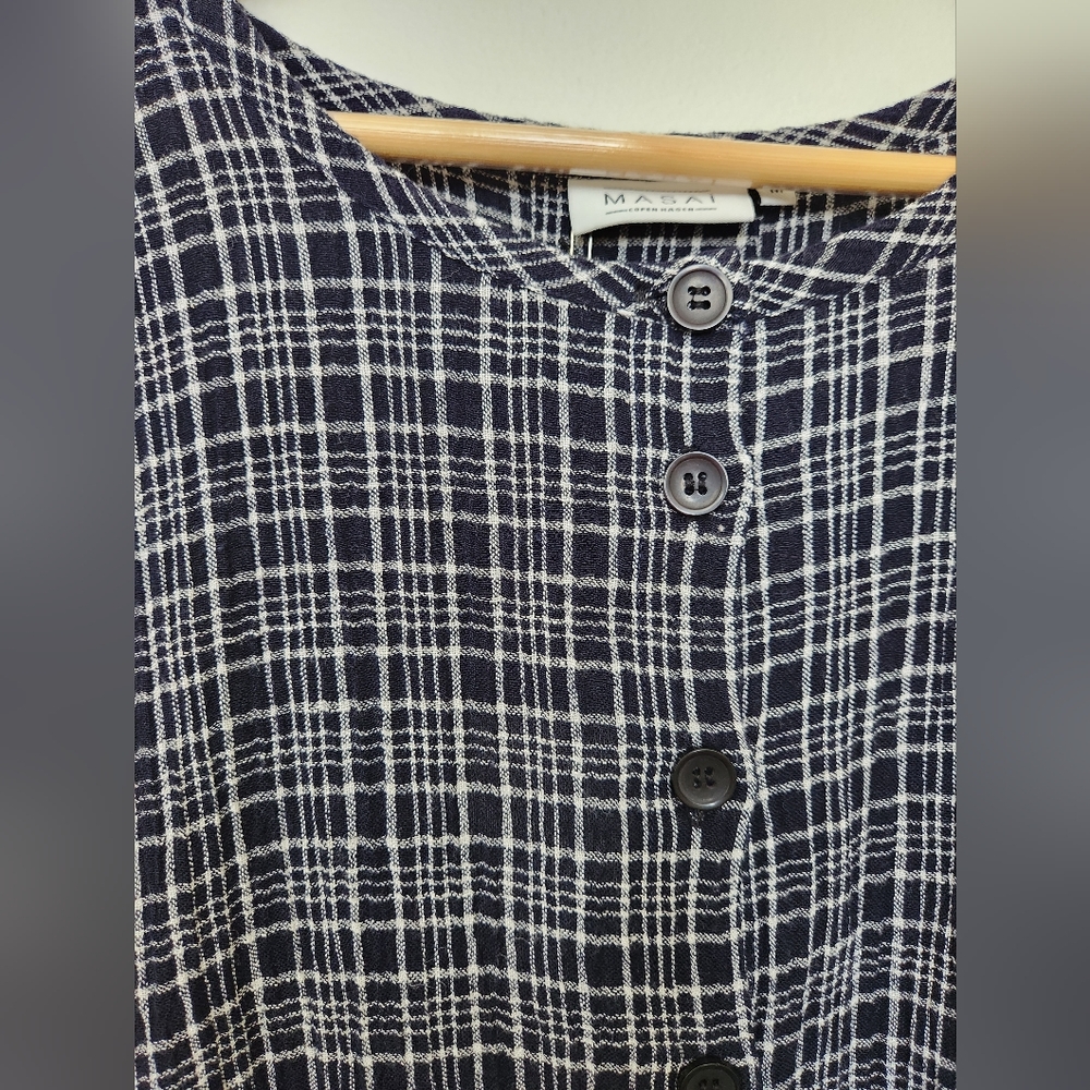 Button-Front Navy Plaid Blouse - Picture 5 of 9